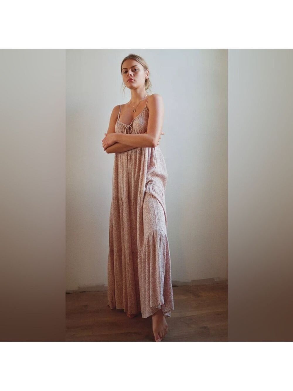 Dress Forum Los Angeles Tiered Tie Front Maxi Dress Size Small